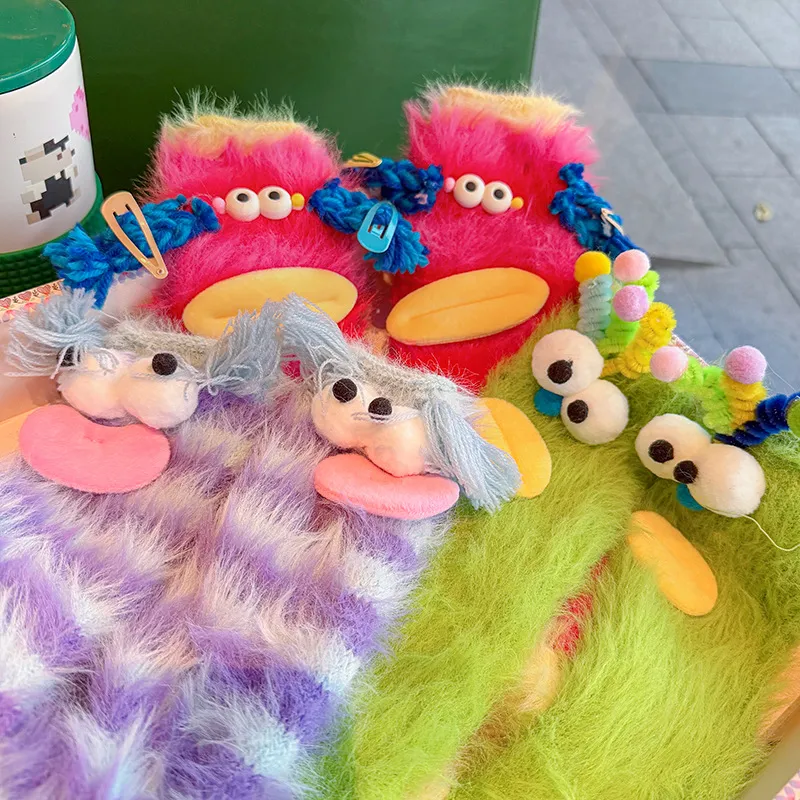 Funny Novelty Cartoon Big Mouth Monster Plush Socks for Kids – Soft Fluffy Bed Socks for Students, Cute Warm Sleep Socks with Silly Monster Face, Cozy Lounge Socks for Home